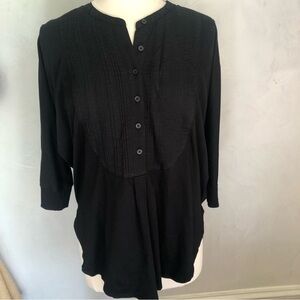 Banana Republic 3/4sleeves pintucked bib top button placket box pleat at center